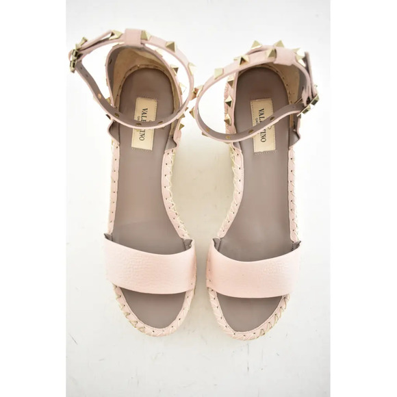 Valentino Rockstud 40D Pink Ankle Strap Espadrille Platform Wedge Sandal Heel 40 - Picture 5 of 9